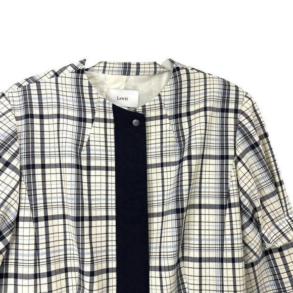 LEWIT Check plaid virgin wool raw edge peplum blazer jacket Sz M - Picture 4 of 11